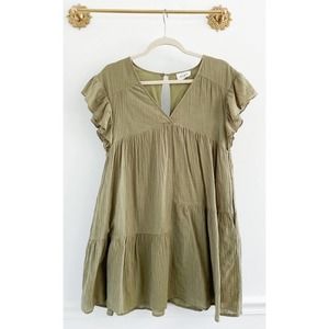 Aura Olive Green Mini Dress with Ruffle Sleeves Size Small
